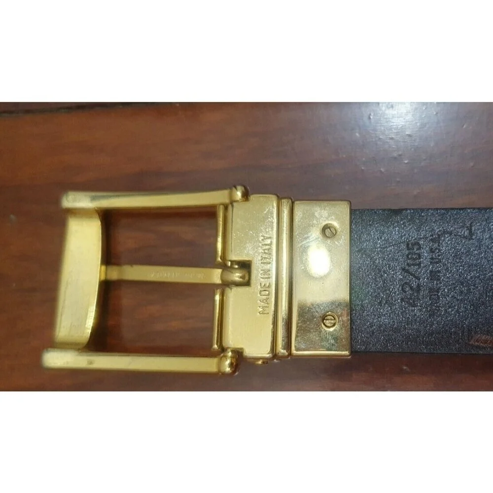 PIERRE CARDIN Belt Black/Brown  Cowhide Leather/Brass Buckle Size 42/105